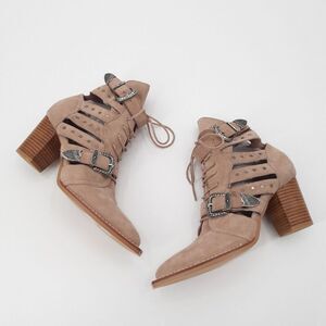 Silent D | Anthro La Festive Ankle Boot in Tan Suede - 41 / 10